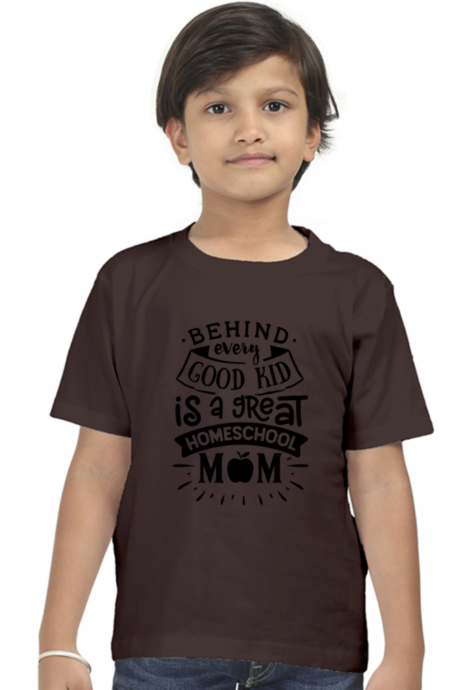 Boys Cotton T-Shirt - Home School Mum Black Print