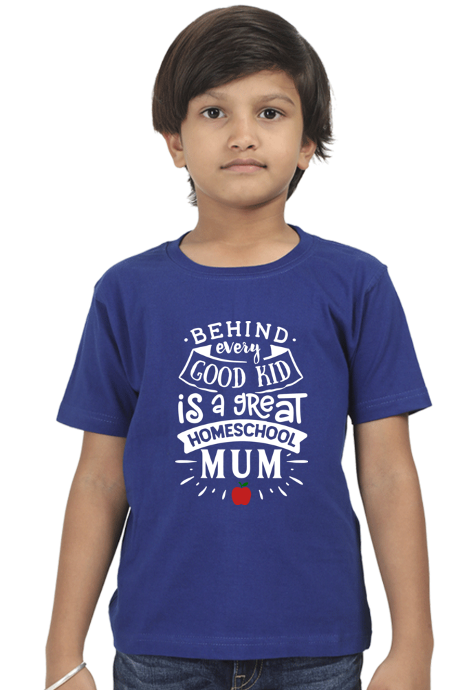 Boy's Cotton T-Shirt - Home School Mum Apple White
