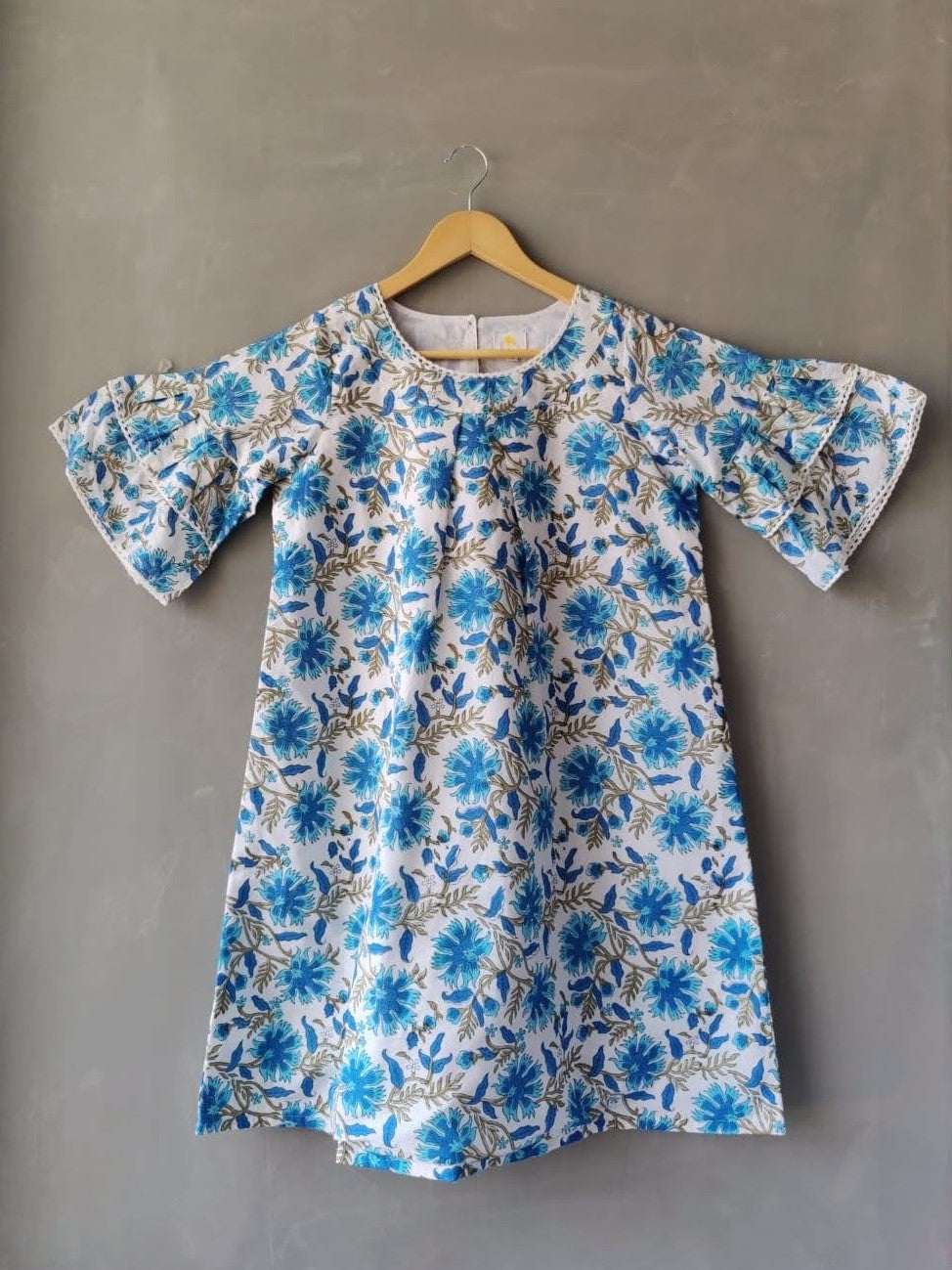 Floral Patterned A-Line Dress - Blue