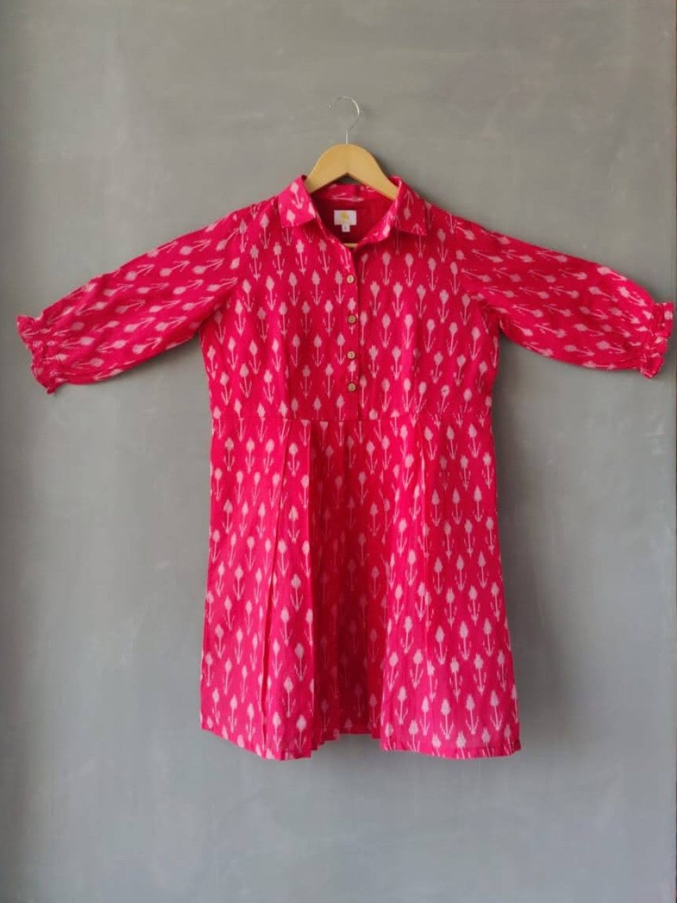 3/4 Sleeve Ikat Skater Dress - Red