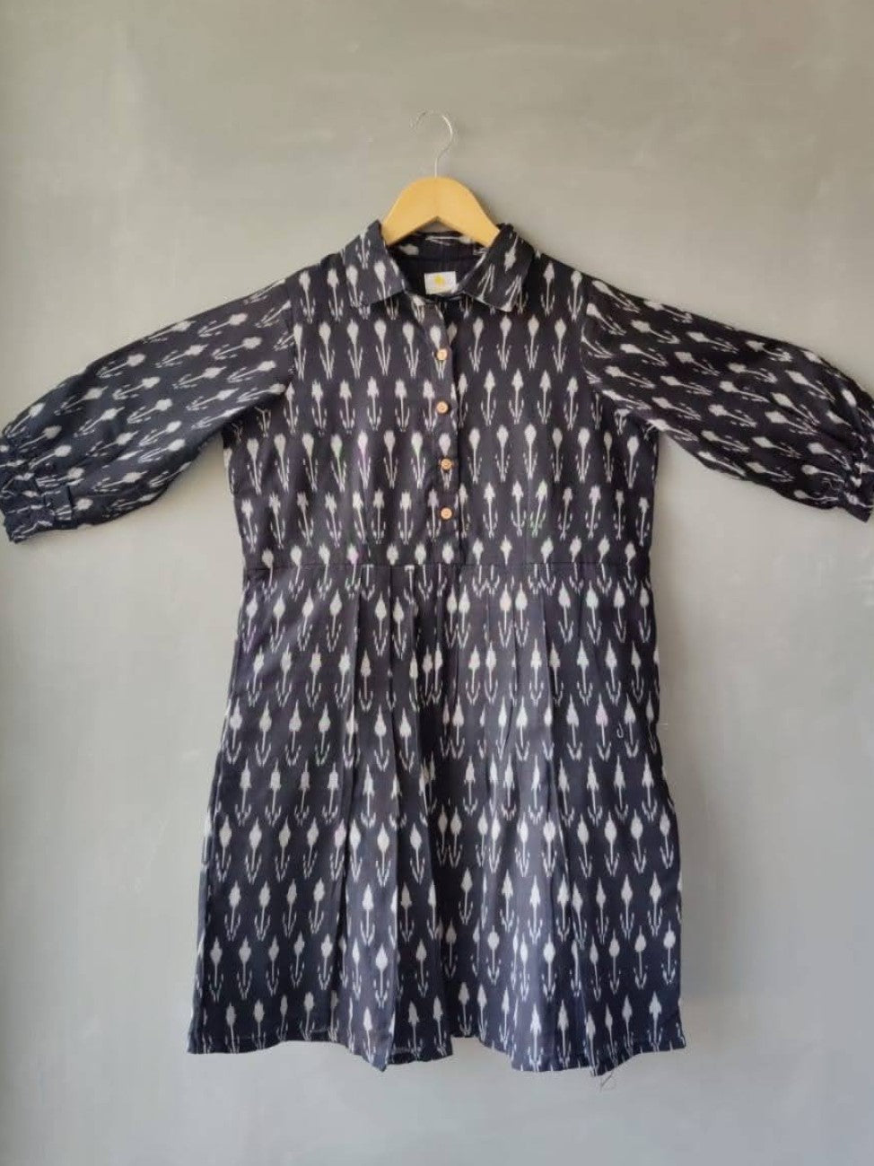 3/4 Sleeve Ikat Skater Dress - Black