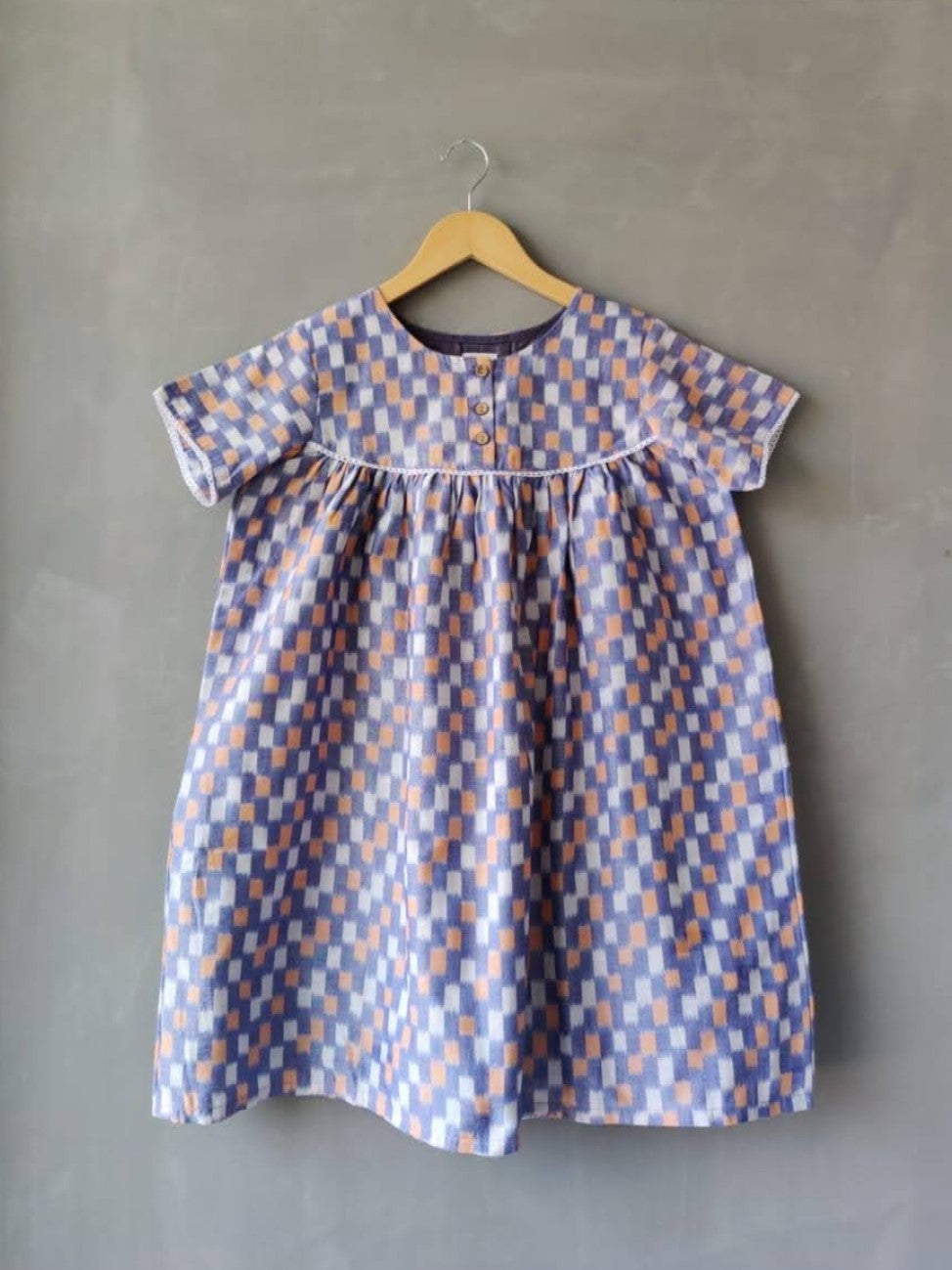 Geometric Patterned Ikkat A-line Dress - Grey