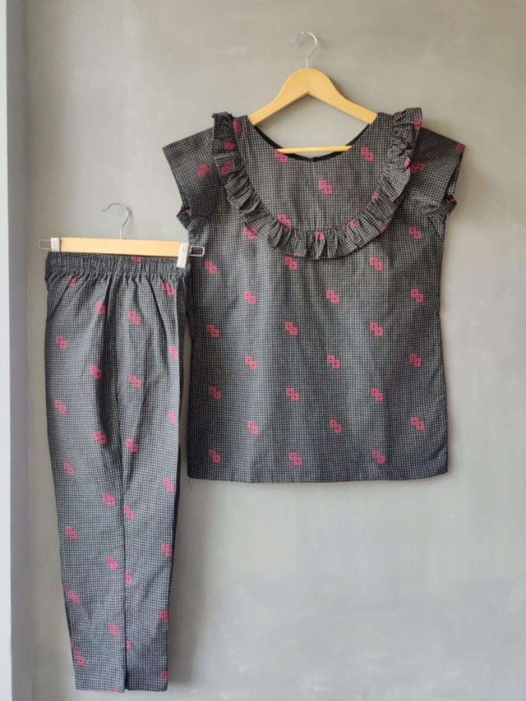 Grid Glamour Co-ord Pant Set – Black