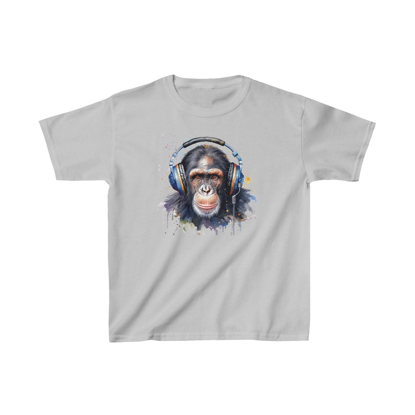 Kids Heavy Cotton™ Tee - Chimpanzee wearing headphones