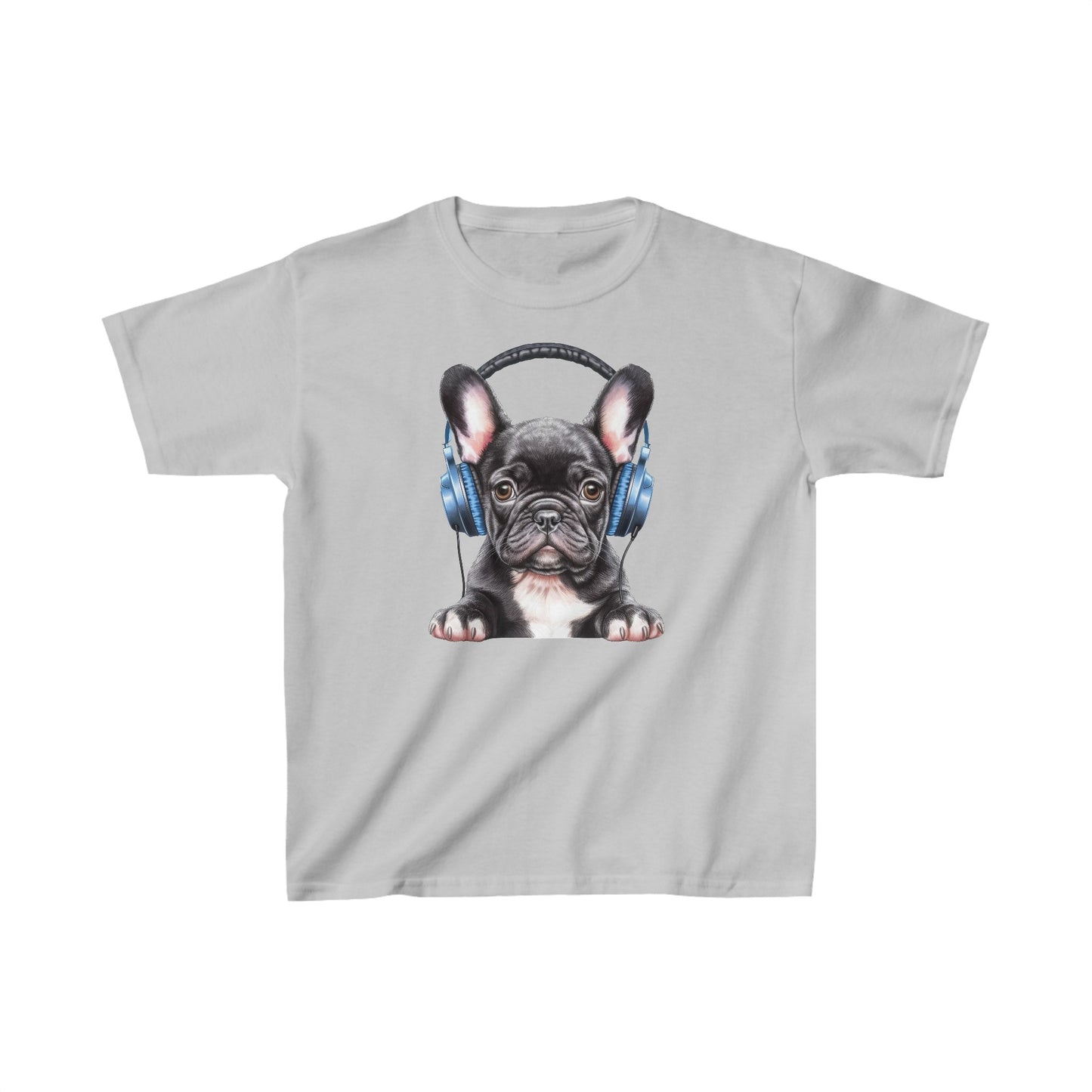 Kids Heavy Cotton™ Tee - French Bulldog wearing headphones