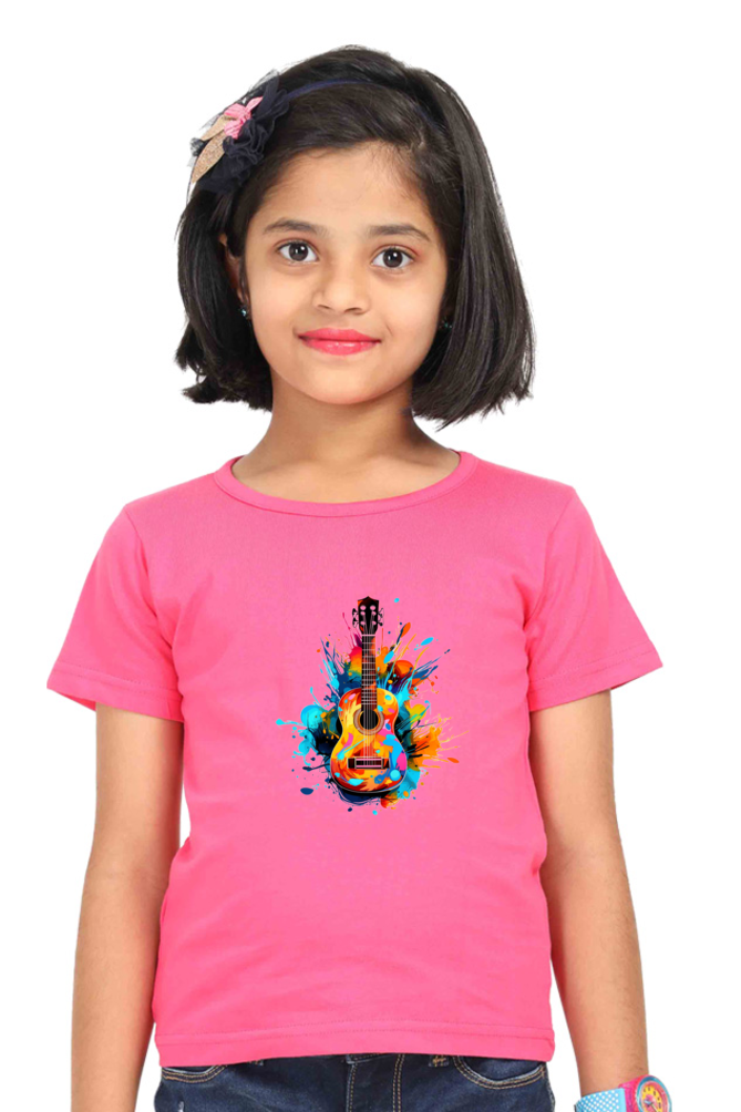 Girl's Cotton T-Shirt - Musical Instrument Guitar