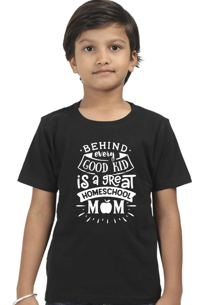 Boy's Cotton T-Shirt - Home School Mum White Print