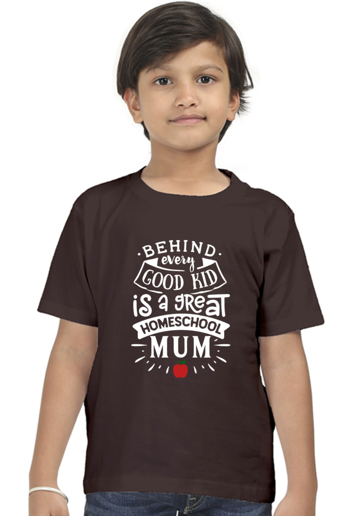 Boy's Cotton T-Shirt - Home School Mum Apple White
