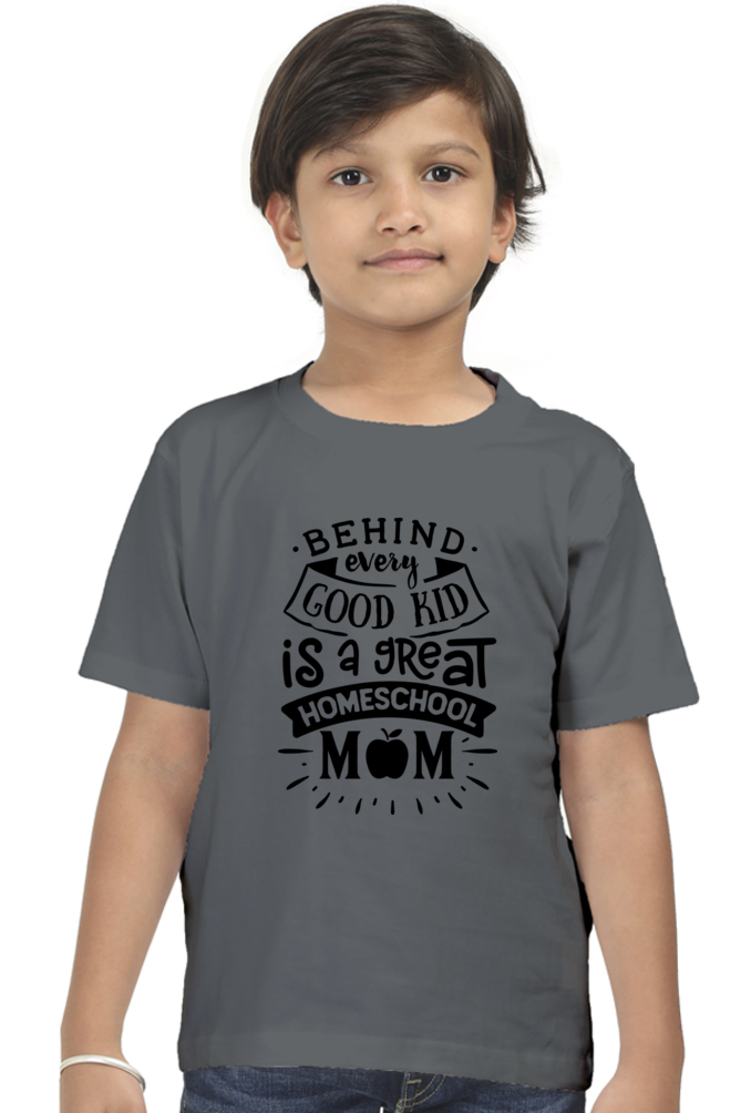 Boys Cotton T-Shirt - Home School Mum Black Print