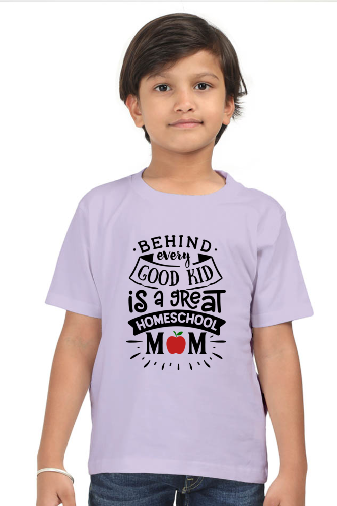 Boy's Cotton T-Shirt - Home School Mum Apple Black
