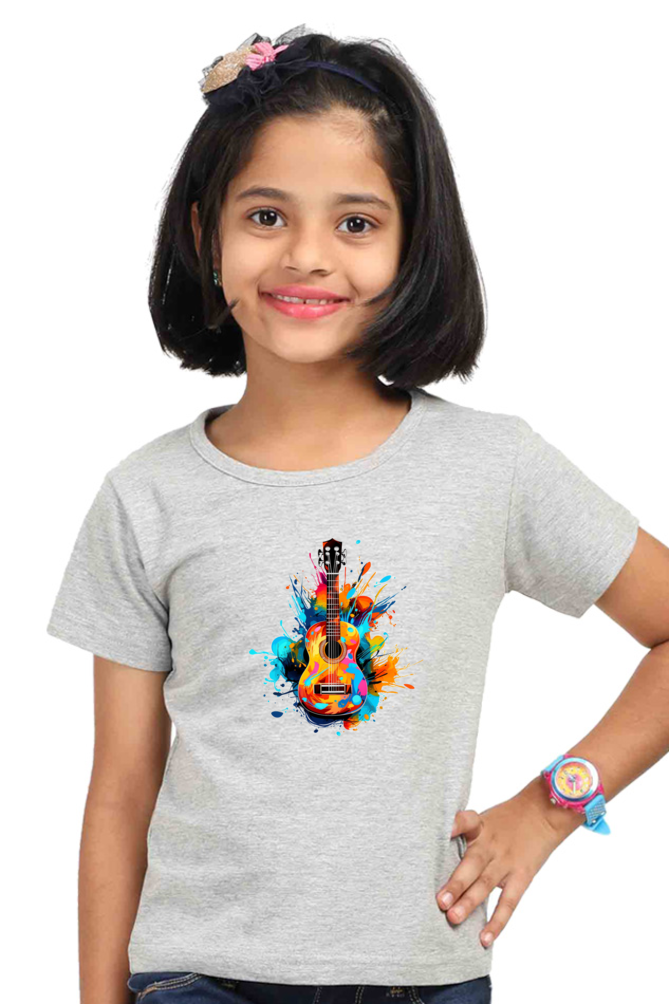 Girl's Cotton T-Shirt - Musical Instrument Guitar
