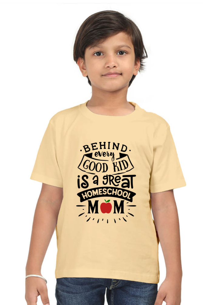 Boy's Cotton T-Shirt - Home School Mum Apple Black
