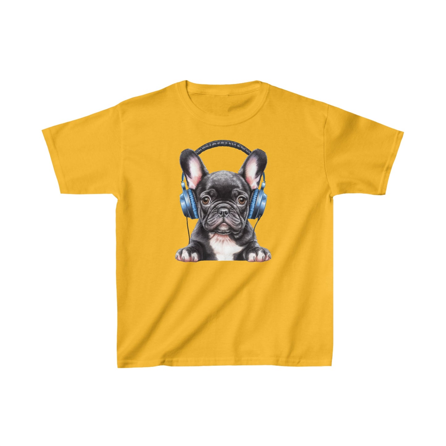Kids Heavy Cotton™ Tee - French Bulldog wearing headphones