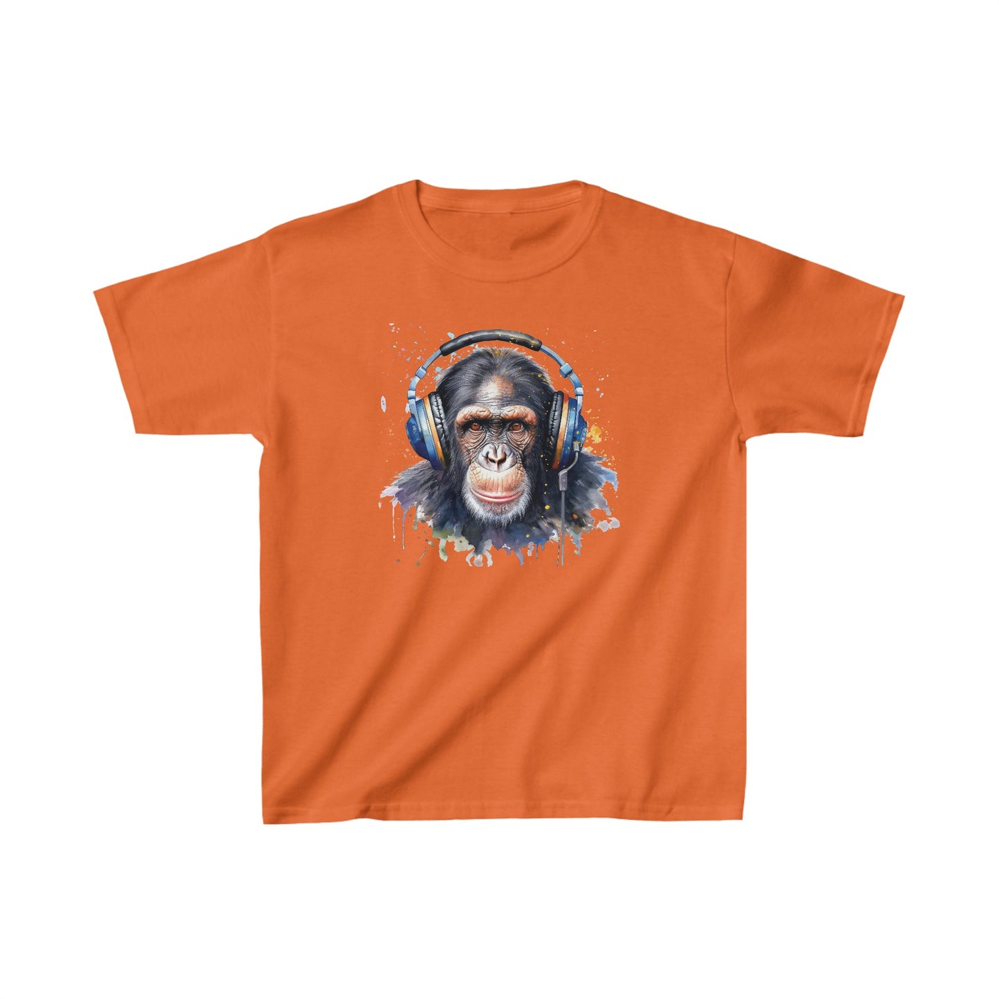 Kids Heavy Cotton™ Tee - Chimpanzee wearing headphones