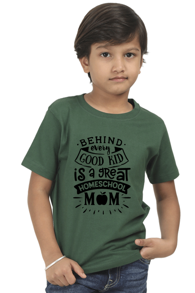 Boys Cotton T-Shirt - Home School Mum Black Print