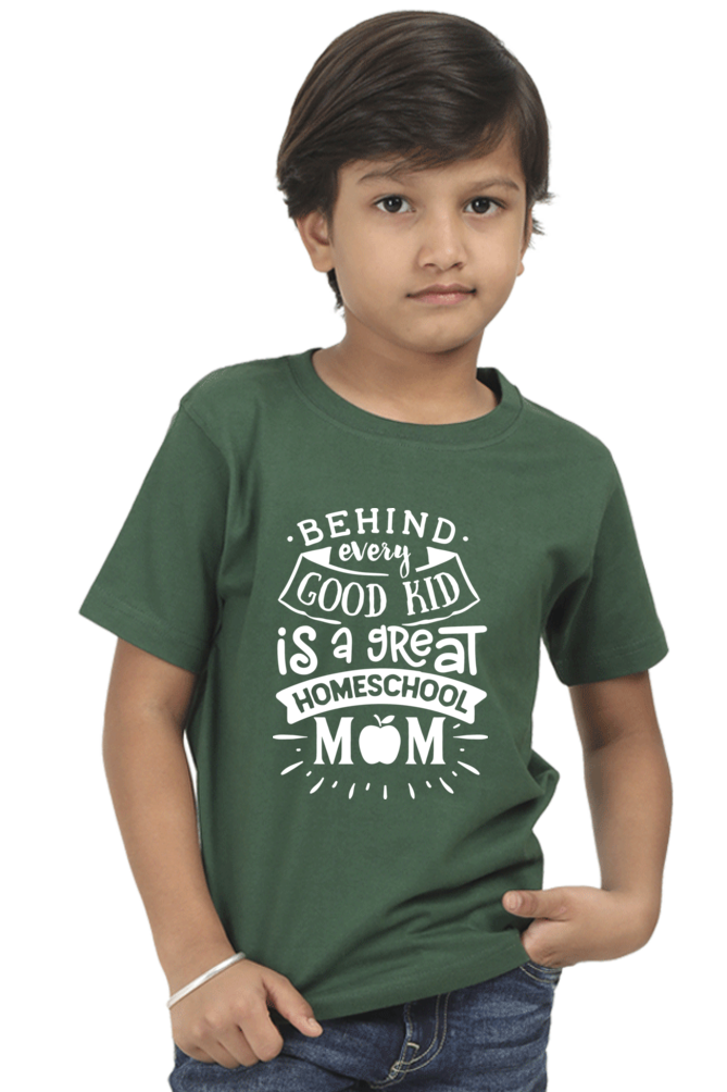 Boy's Cotton T-Shirt - Home School Mum White Print