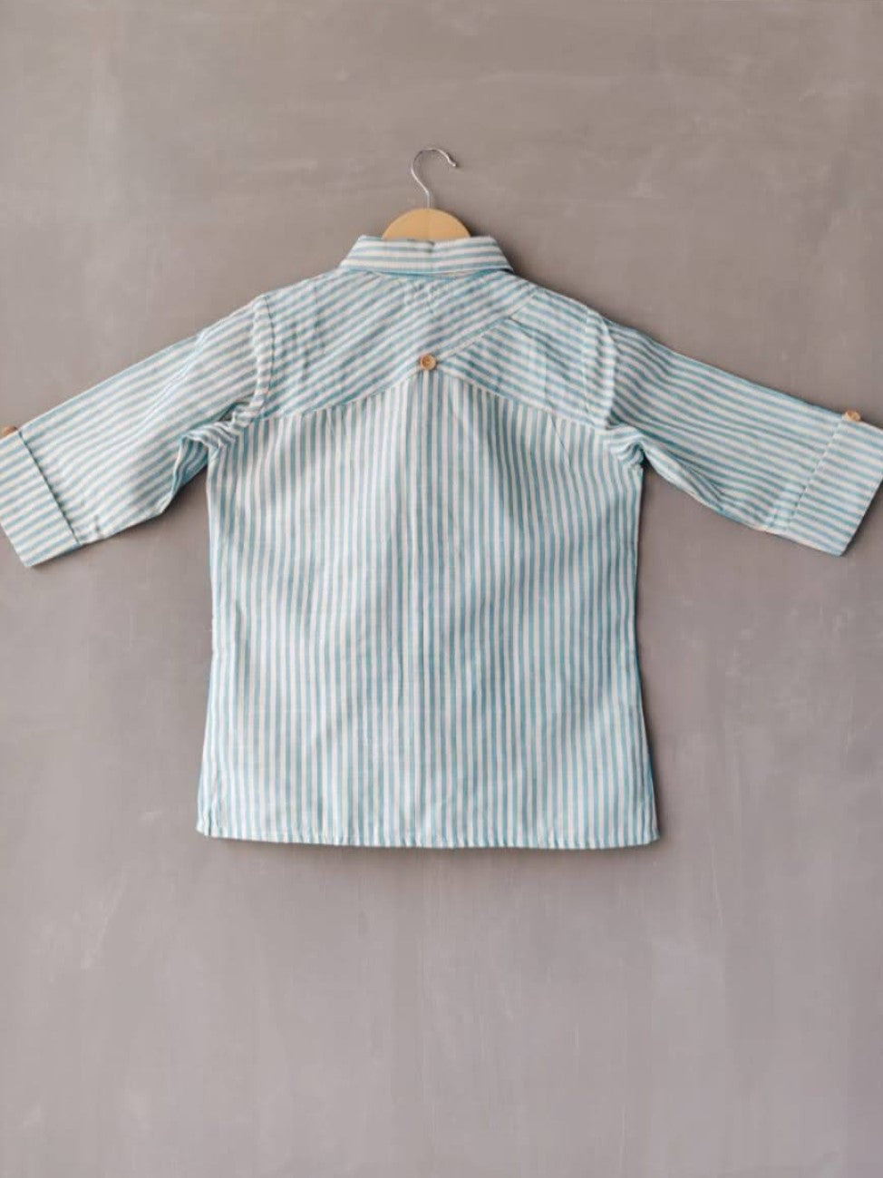 3/4 Sleeve Tailored Stripe Shirt - Blue