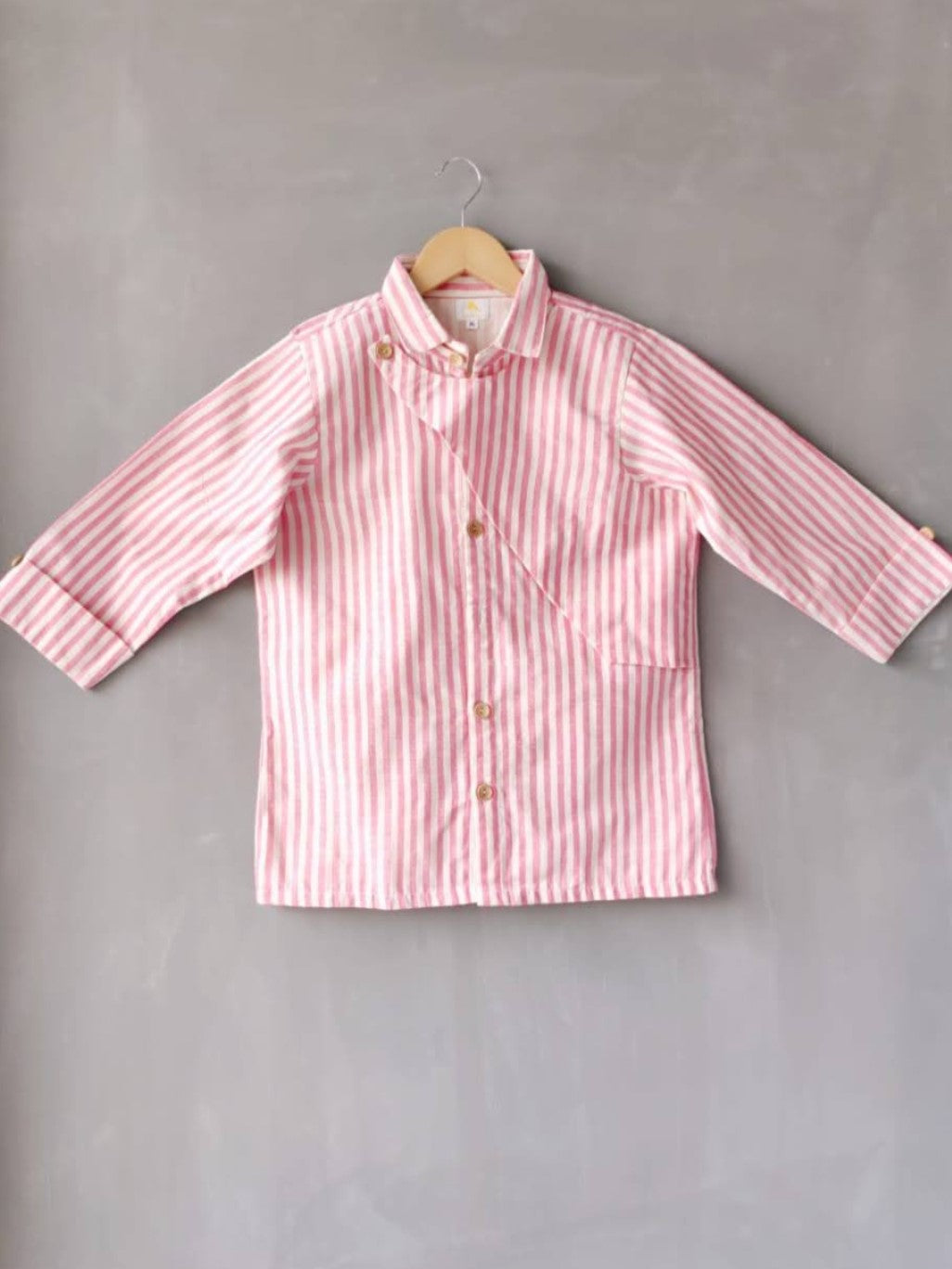 3/4 Sleeve Tailored Stripe Shirt - Pink
