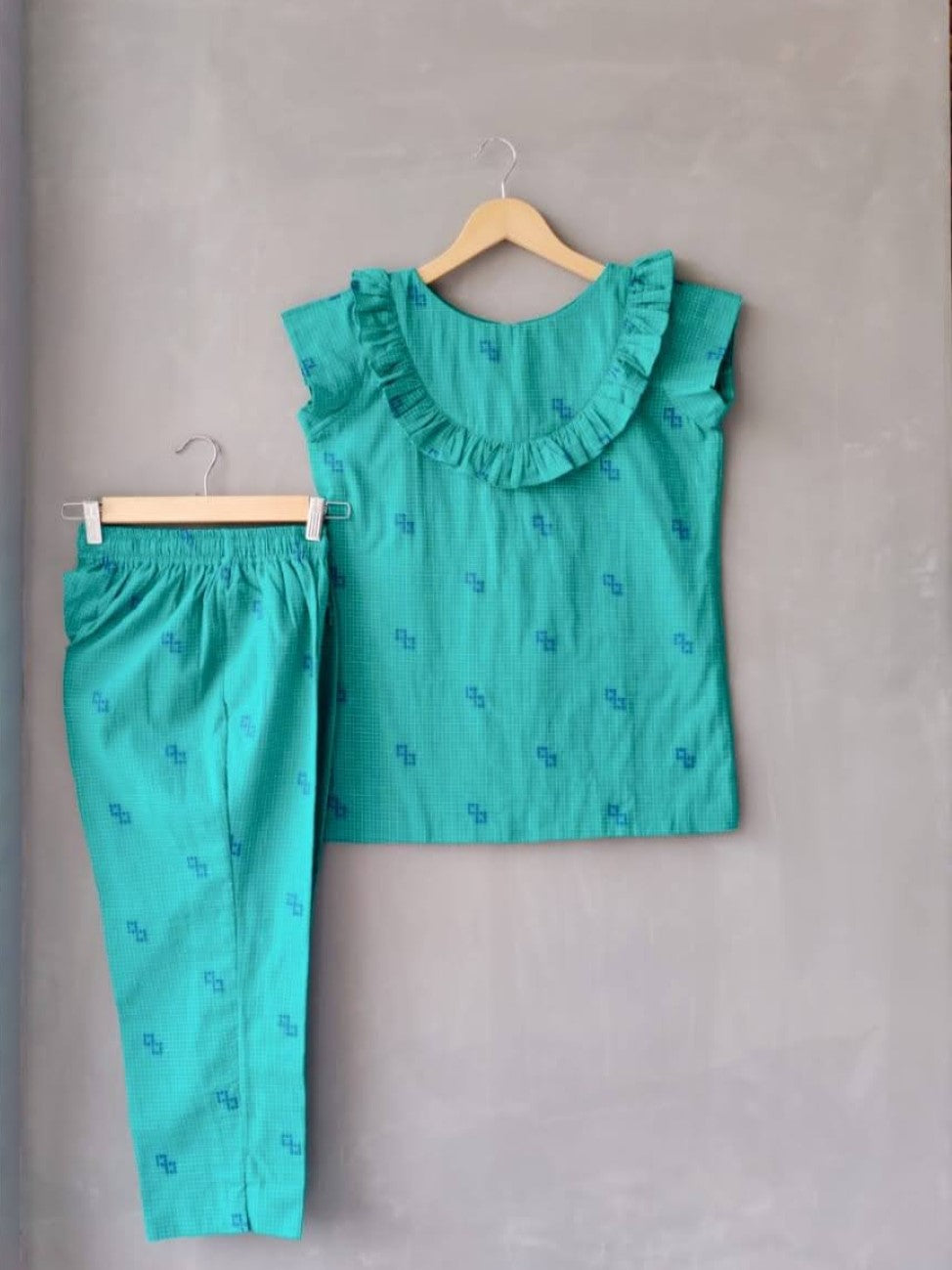 Grid Glamour Co-ord Pant Set – Green